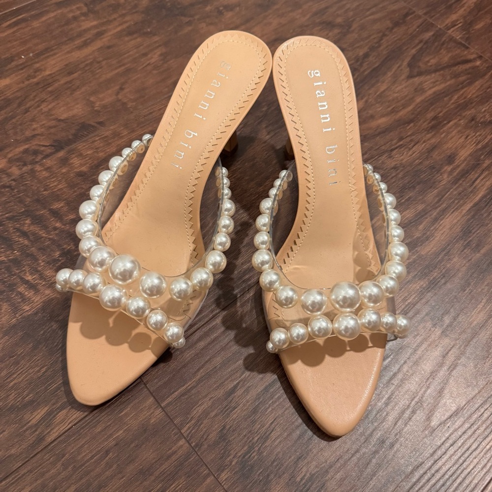 Gianni Bini Pearl Embellished Nude Heels